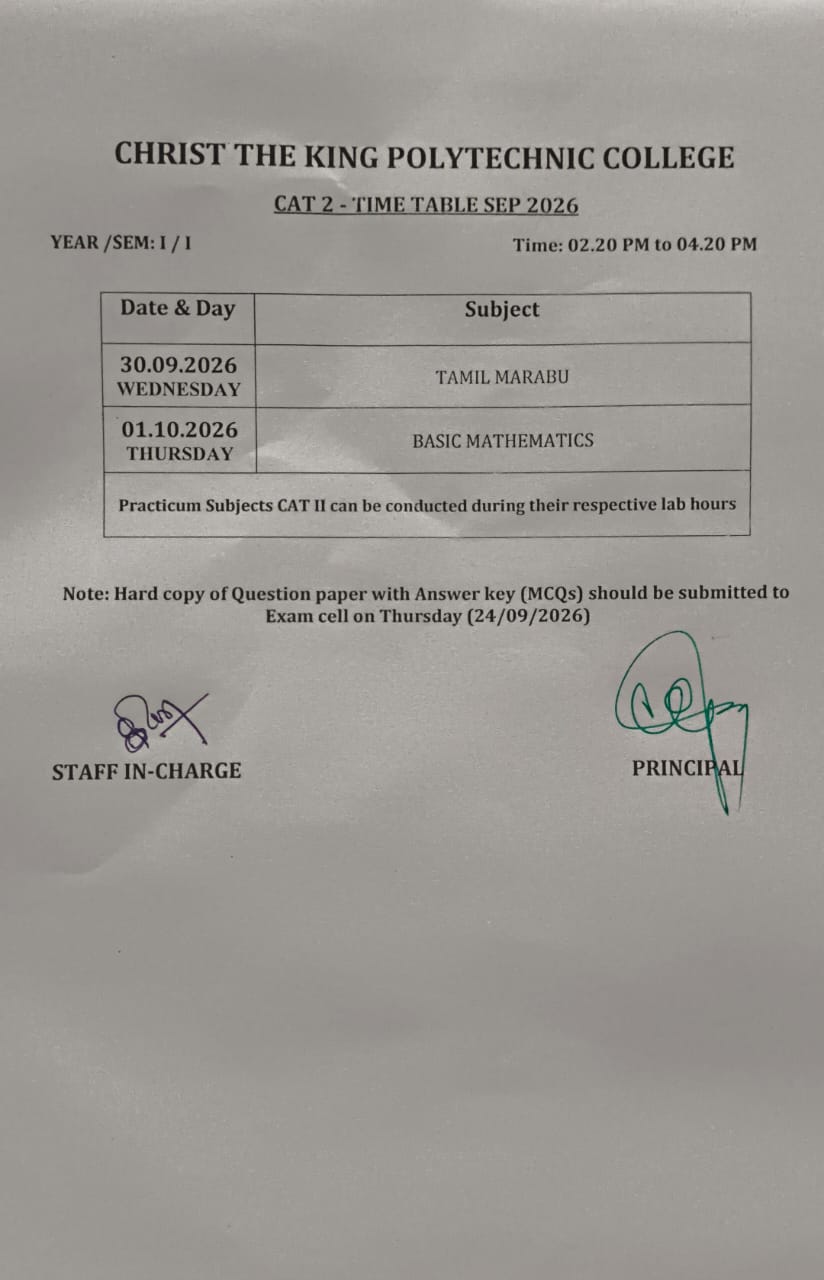 CAT-II EXAM FOR I YEAR